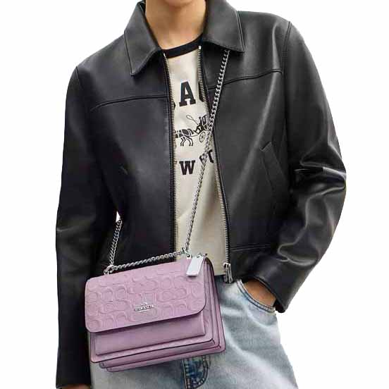 Coach Klare Crossbody Bag In Signature Leather Silver Light Violet Light Purple # CDA97