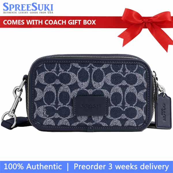 Coach Wyatt Crossbody Bag In Signature Canvas Silver Denim Chalk Blue Denim # CW365