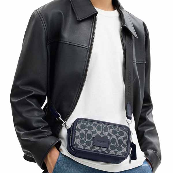 Coach Wyatt Crossbody Bag In Signature Canvas Silver Denim Chalk Blue Denim # CW365
