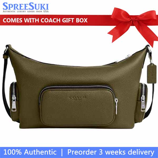 Coach Finn Crossbody Bag With Pockets Silver Olive Army Green # CCG15