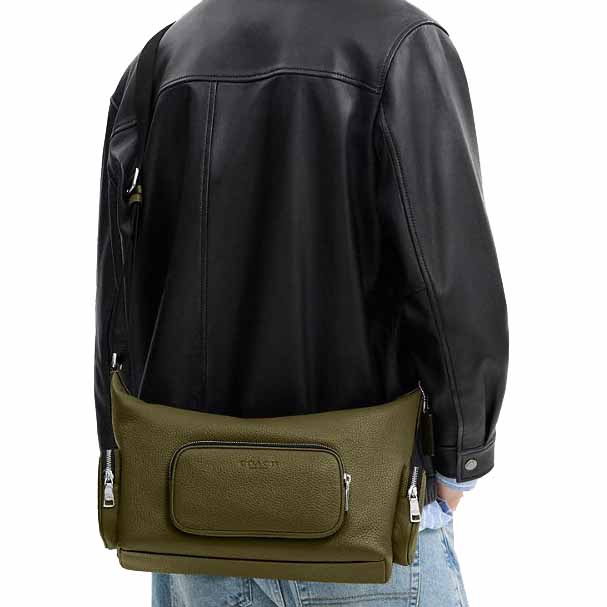 Coach Finn Crossbody Bag With Pockets Silver Olive Army Green # CCG15