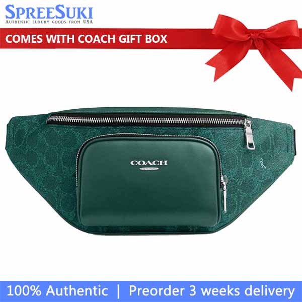 Coach Racer Small Belt Bag In Signature Canvas Silver Sea Green Emerald Green # CEB24