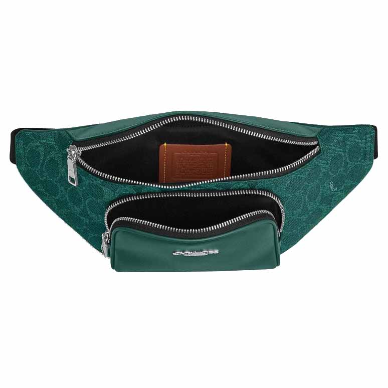 Coach Racer Small Belt Bag In Signature Canvas Silver Sea Green Emerald Green # CEB24