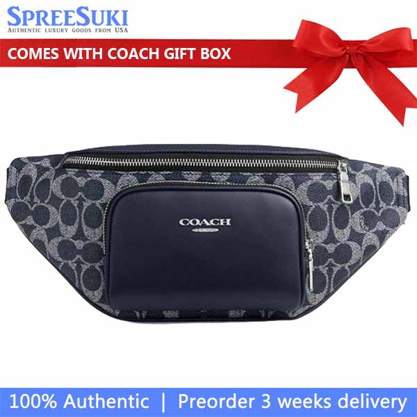 Coach Racer Small Belt Bag In Signature Canvas Silver Denim Chalk Blue Denim # CEB24