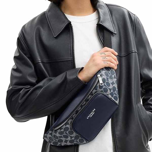Coach Racer Small Belt Bag In Signature Canvas Silver Denim Chalk Blue Denim # CEB24