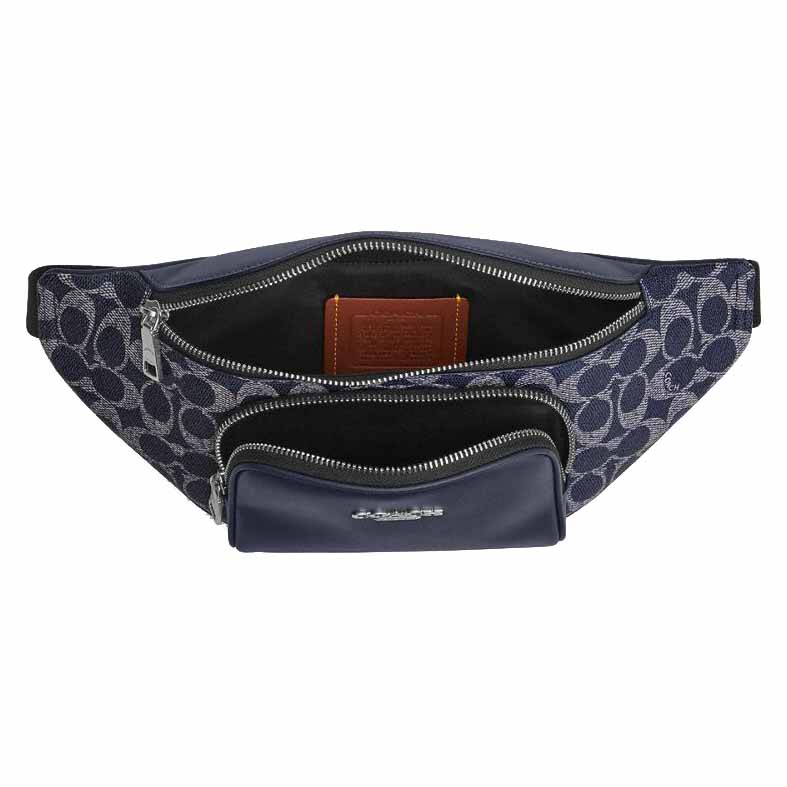 Coach Racer Small Belt Bag In Signature Canvas Silver Denim Chalk Blue Denim # CEB24