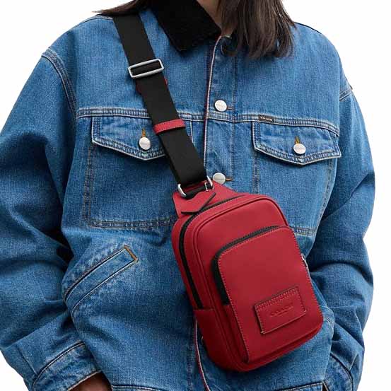 Coach Racer Sling Pack Silver True Red # CU252