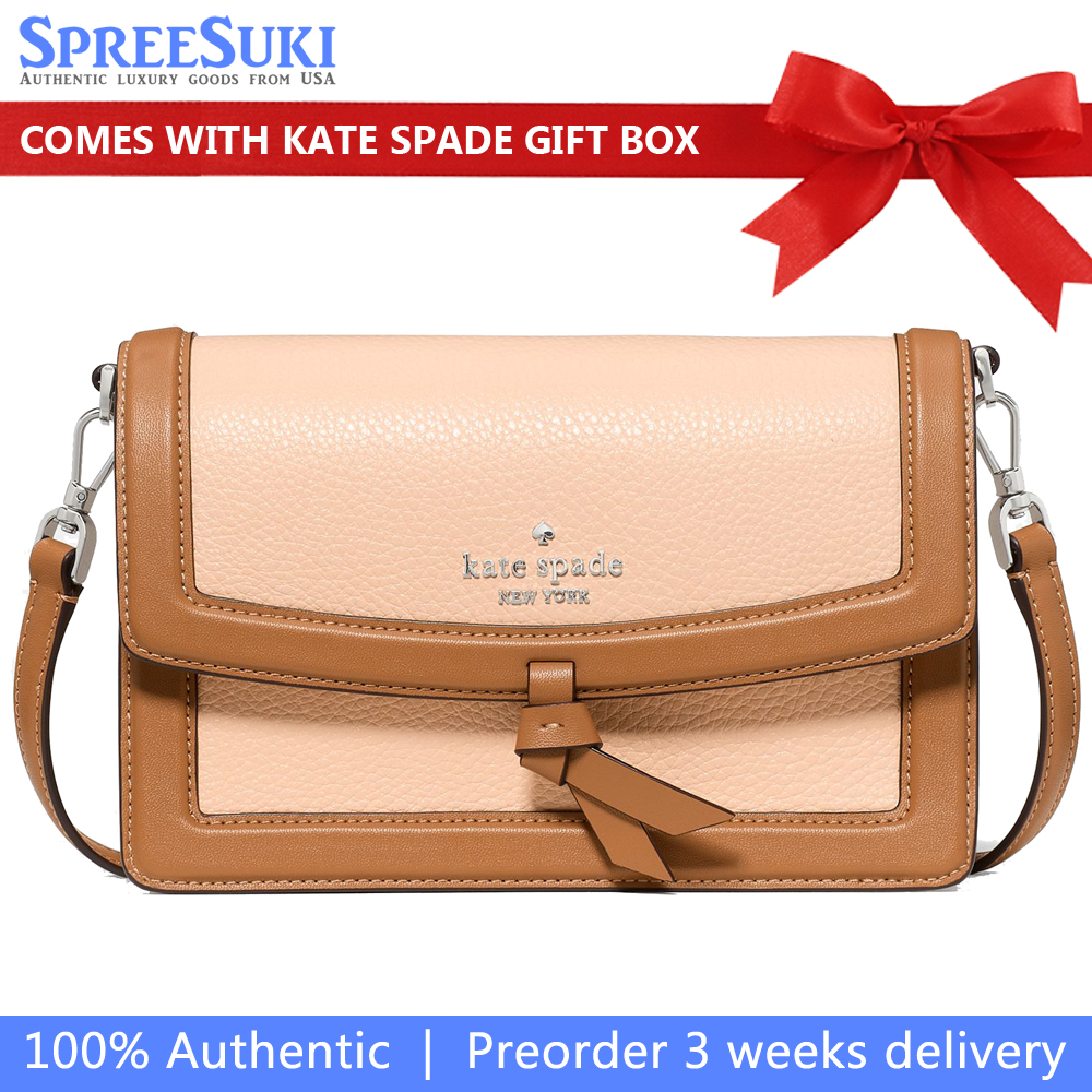 Kate Spade Knott Mini Flap Crossbody Crisp Peach Multi Brown # KM610
