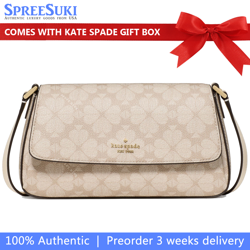 Kate Spade Sutton Spade Flower Mini Crossbody Bag Dark Beige Moon Dust # KO534