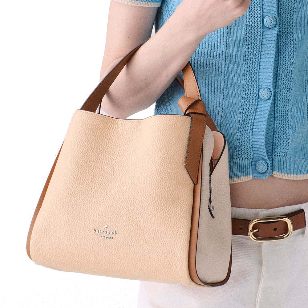 Kate Spade Knott Colorblock Convertible Carryall Crisp Peach Multi Beige # KM664