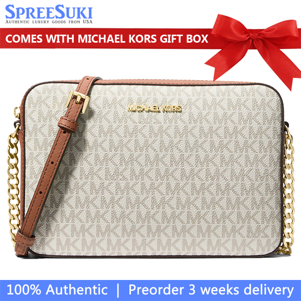 Michael Kors Sling Bag Jet Set Large Printed Logo Crossbody Bag Vanilla Off White # 35F8GTTC3B