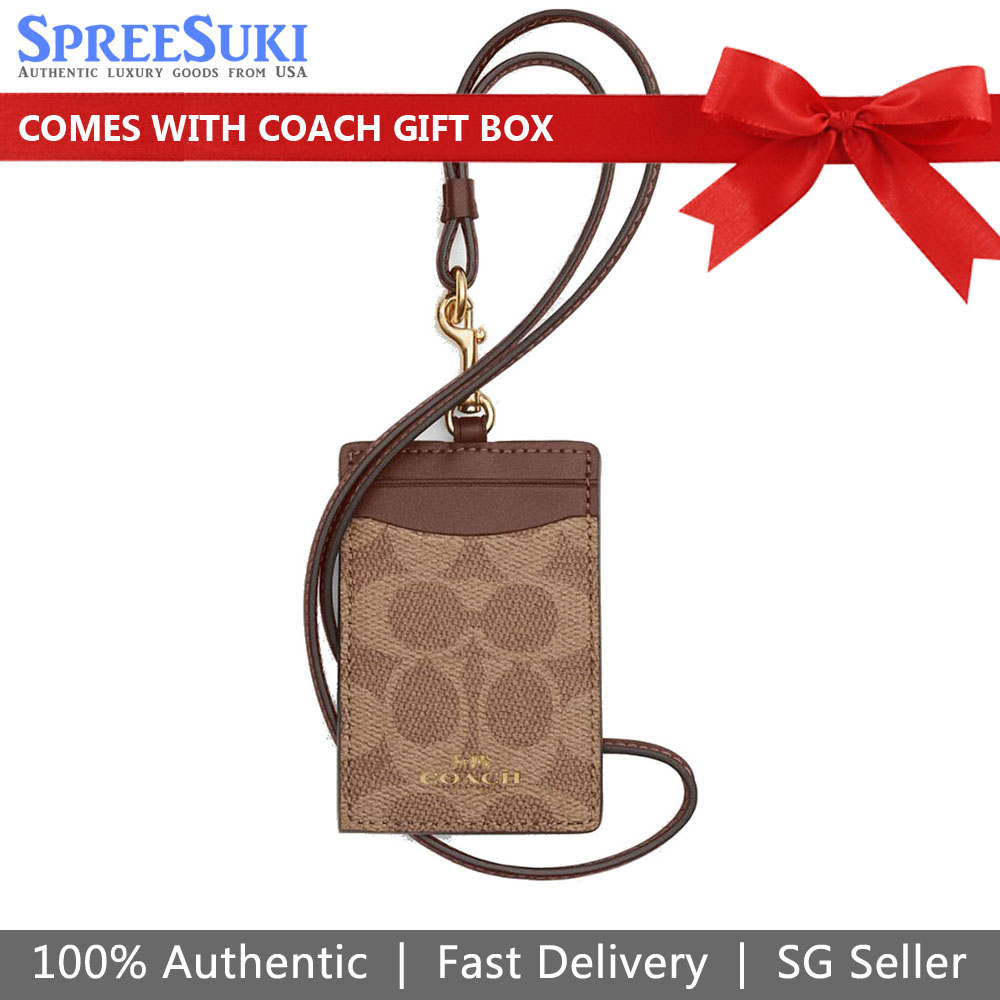 Coach Lanyard Id Signature Canvas Card Holder Card Case Card Holder Tan Brown # CZ285