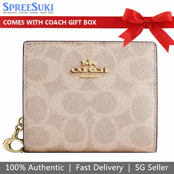 Coach Small Wallet Snap Wallet Signature Canvas Sand Chalk # CW789