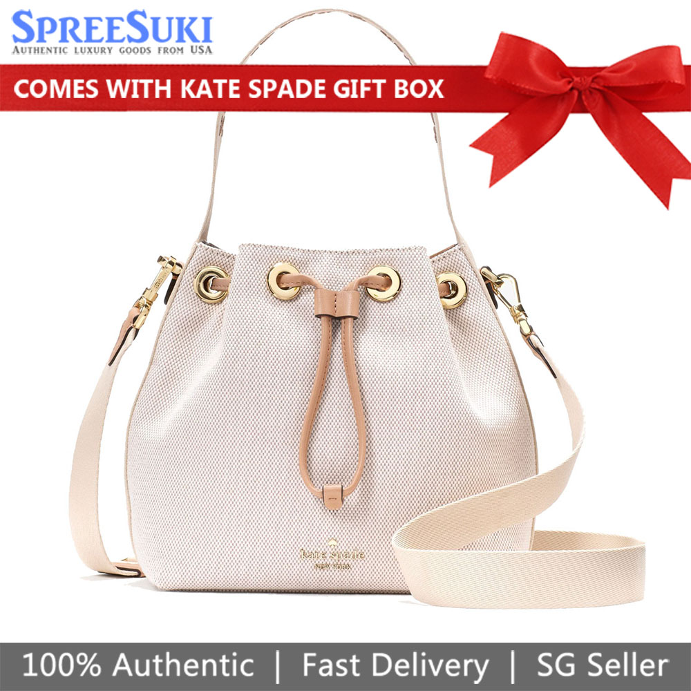 Kate Spade Kip Canvas Bucket Bag Light Fawn Multi Beige # KL048