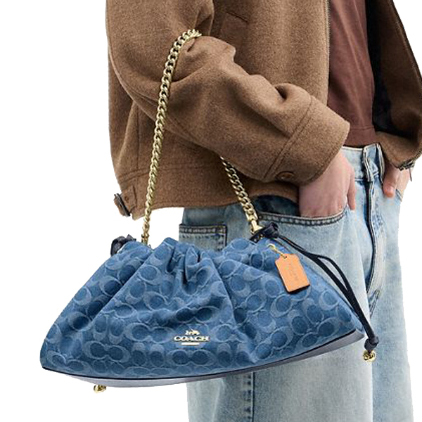 Coach Faye Large Shoulder Bag In Signature Denim Indigo Blue Denim # CDB97