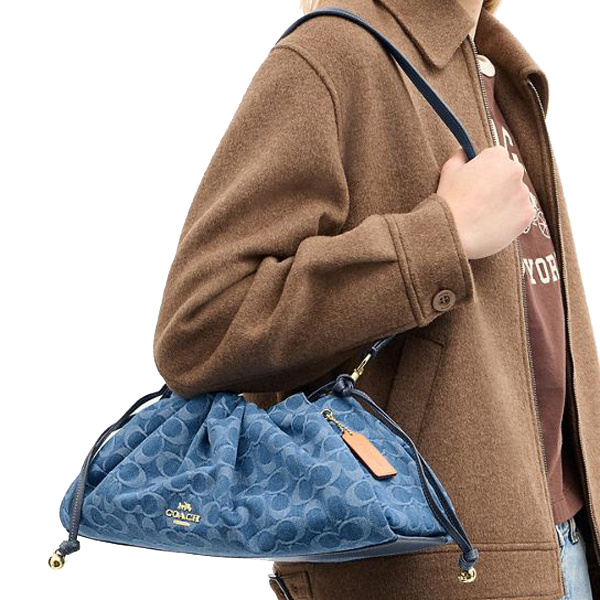 Coach Faye Large Shoulder Bag In Signature Denim Indigo Blue Denim # CDB97