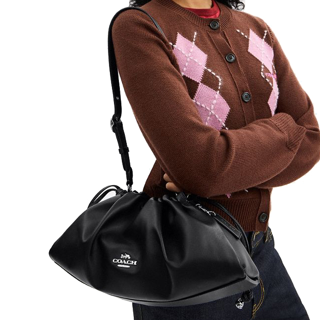 Coach Faye Large Shoulder Bag Silver Black # CCE68