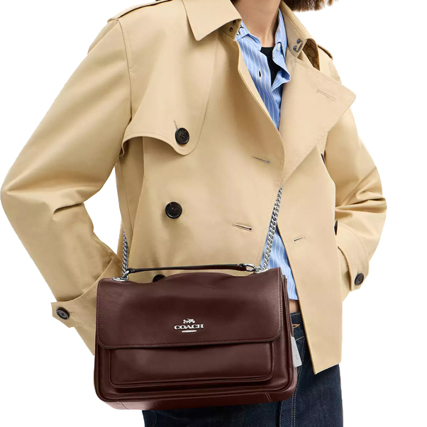 Coach Elodie Crossbody Bag Silver Maple Dark Red # CCF09