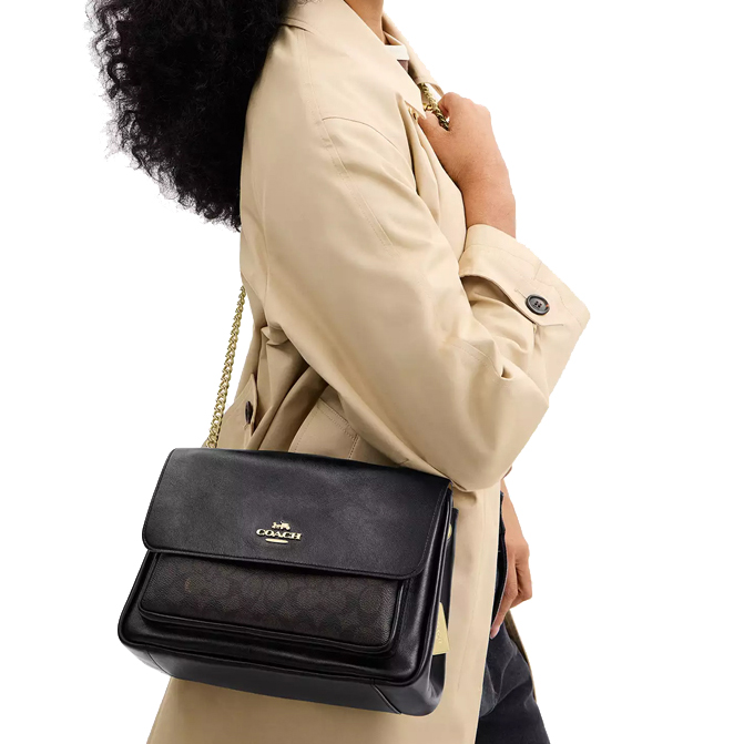 Coach Elodie Crossbody Bag In Signature Canvas Walnut Black # CCF10