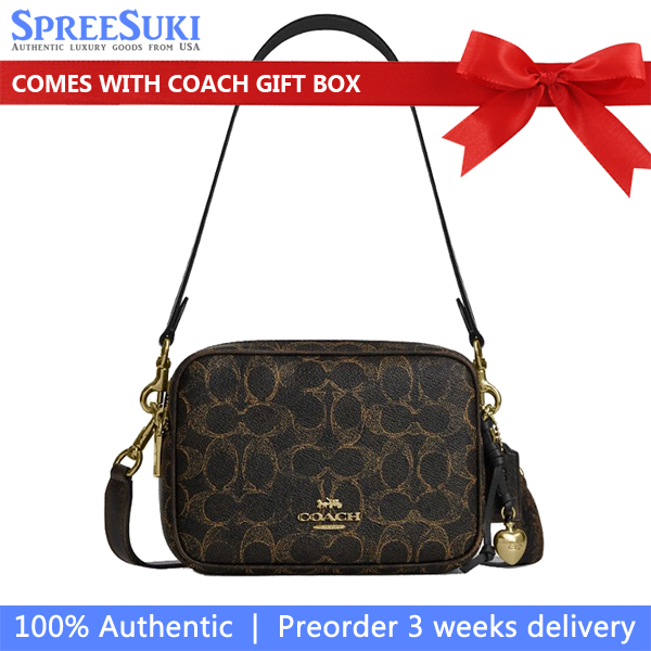 Coach Mini Carey Crossbody Bag In Loved Signature Canvas Brown Dark Brown # CEK73