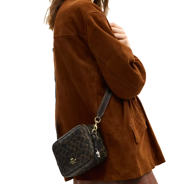 Coach Mini Carey Crossbody Bag In Loved Signature Canvas Brown Dark Brown # CEK73