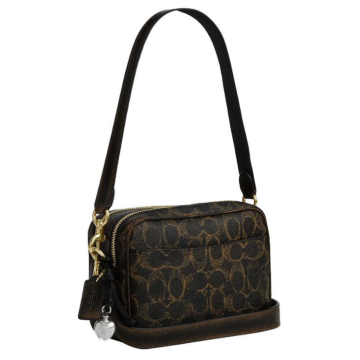 Coach Mini Carey Crossbody Bag In Loved Signature Canvas Brown Dark Brown # CEK73