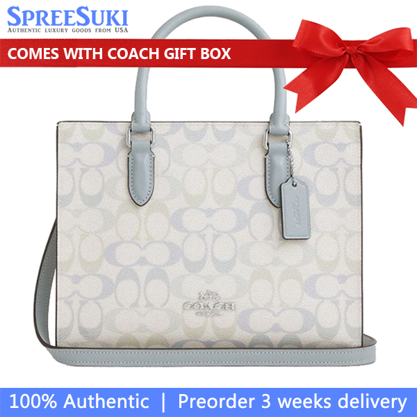 Coach Maggie Small Tote Bag In Signature Canvas Silver Chalk Blue White # CDZ08