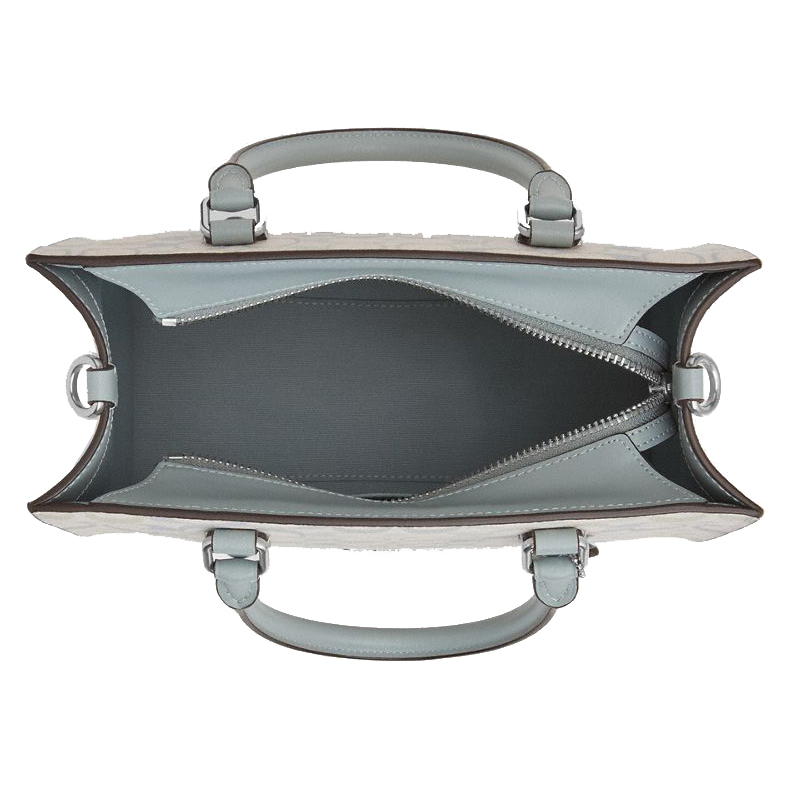 Coach Maggie Small Tote Bag In Signature Canvas Silver Chalk Blue White # CDZ08