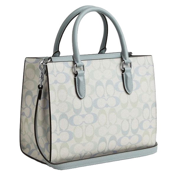 Coach Maggie Small Tote Bag In Signature Canvas Silver Chalk Blue White # CDZ08