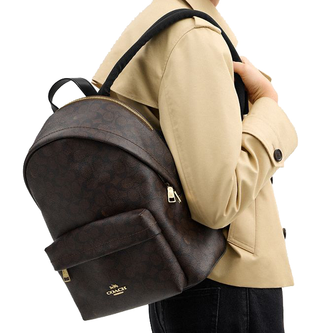 Coach Taylor Small Backpack In Signature Canvas Walnut Black Dark Brown # CDW76