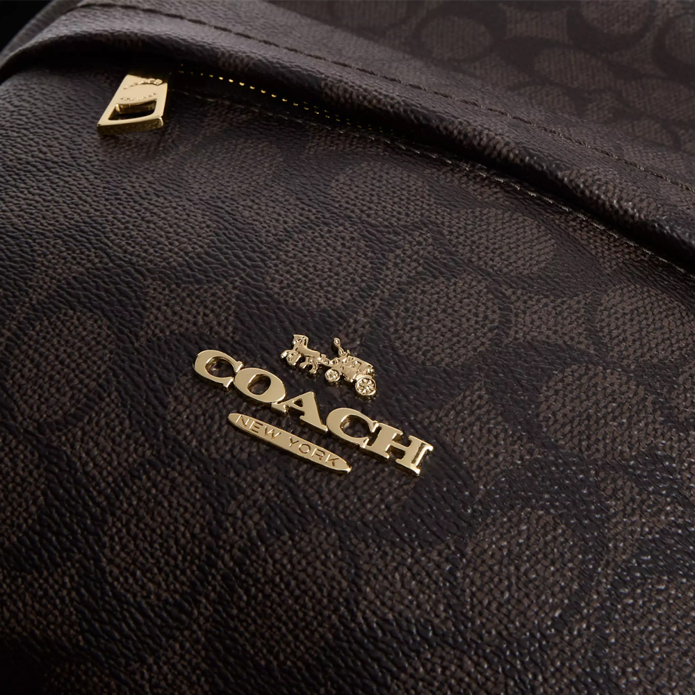 Coach Taylor Small Backpack In Signature Canvas Walnut Black Dark Brown # CDW76