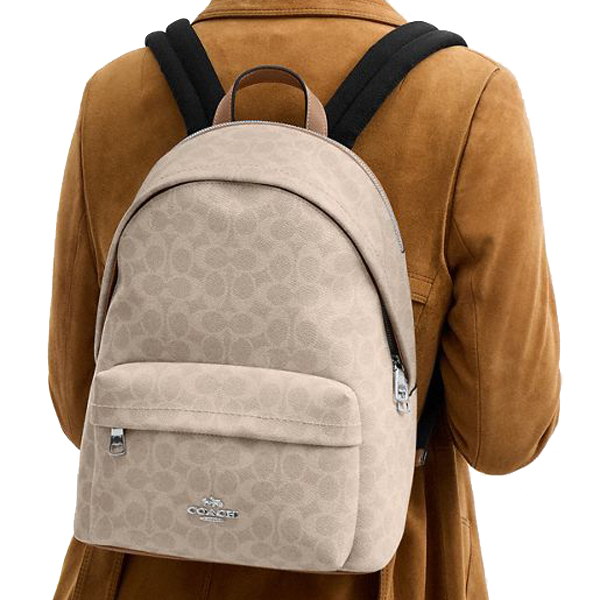 Coach Taylor Small Backpack In Signature Canvas Silver Sand Taupe # CDW76