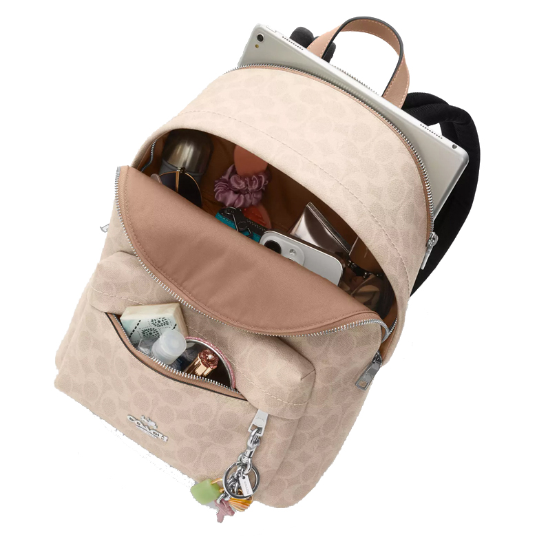 Coach Taylor Small Backpack In Signature Canvas Silver Sand Taupe # CDW76