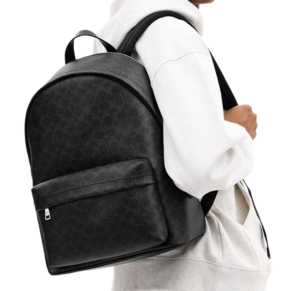 Coach Taylor Backpack In Signature Canvas Silver Black Signature # CDX95