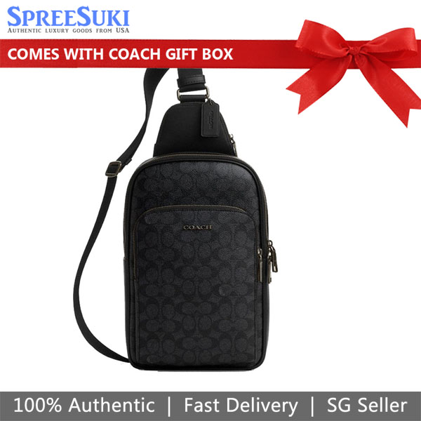 Coach Men Ethan Pack In Signature Canvas Gunmetal Charcoal Black # CZ393