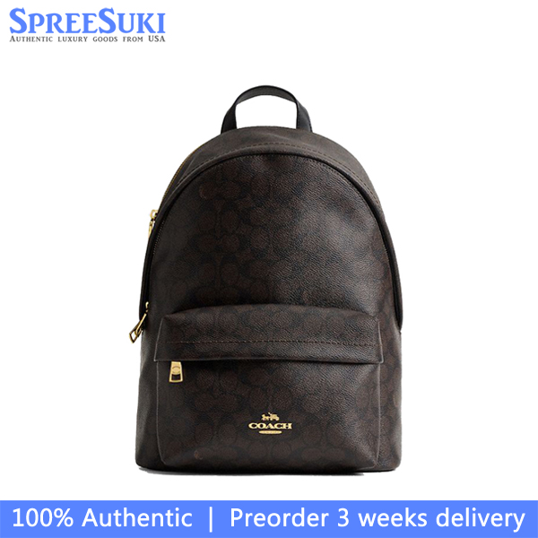 Coach Taylor Small Backpack In Signature Canvas Walnut Black Dark Brown # CDW76