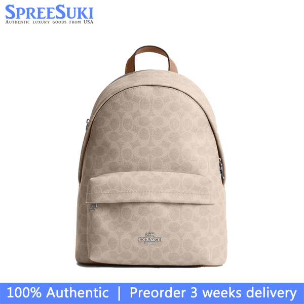 Coach Taylor Small Backpack In Signature Canvas Silver Sand Taupe # CDW76