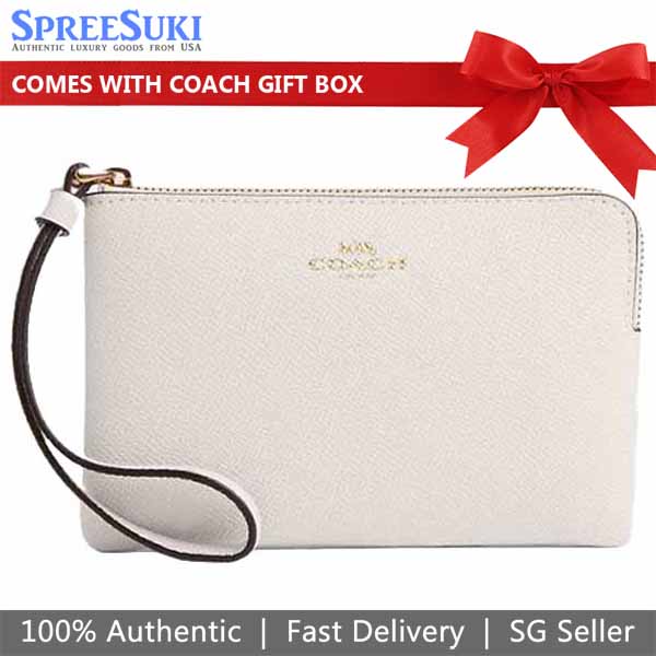 Coach Small Wristlet Crossgrain Leather Corner Zip Chalk Off White # CV396