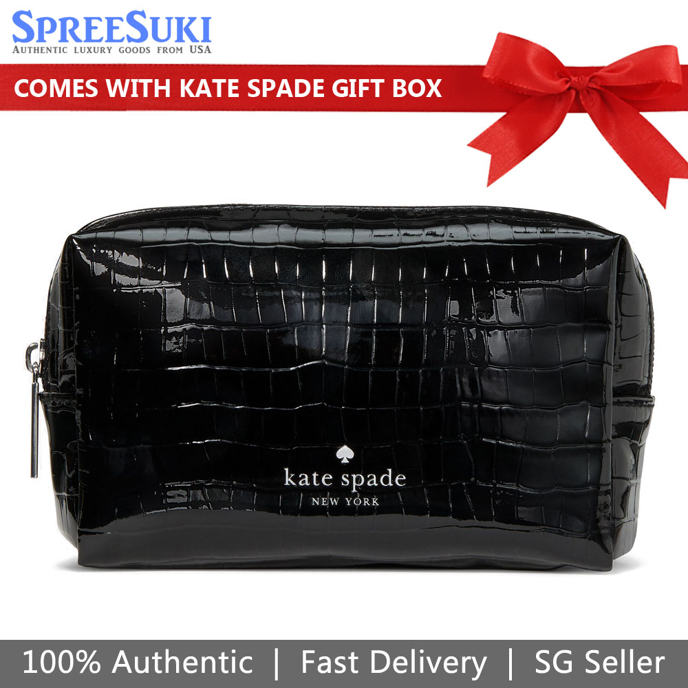 Kate Spade Crocodile Pouch Cosmetic Makeup Pouch Black # KSHOL25CP