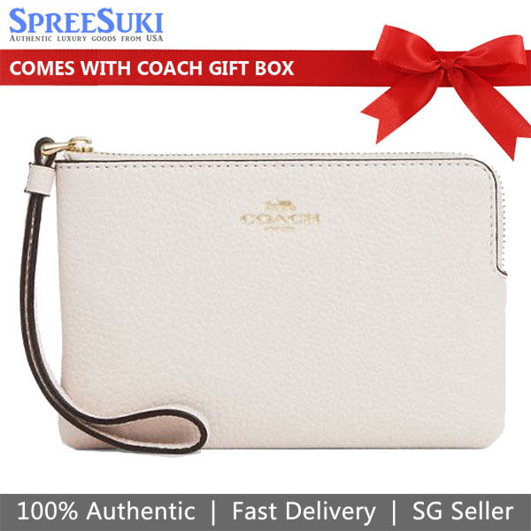 Coach Small Wristlet Pebbled Leather Corner Zip Wristlet Chalk Off White # CP483