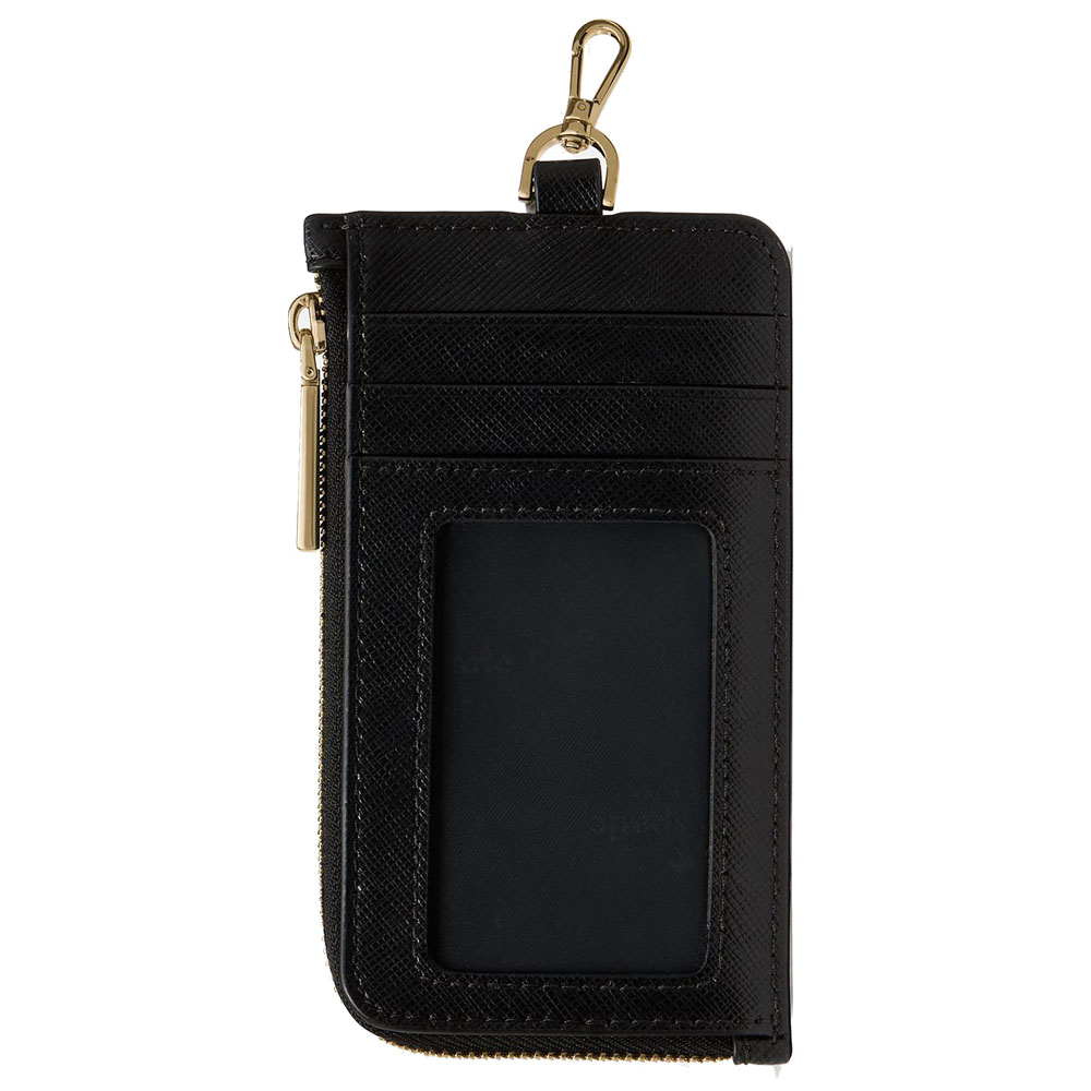 Kate Spade Saffiano Leather Card Case Lanyard Black Black # KN779