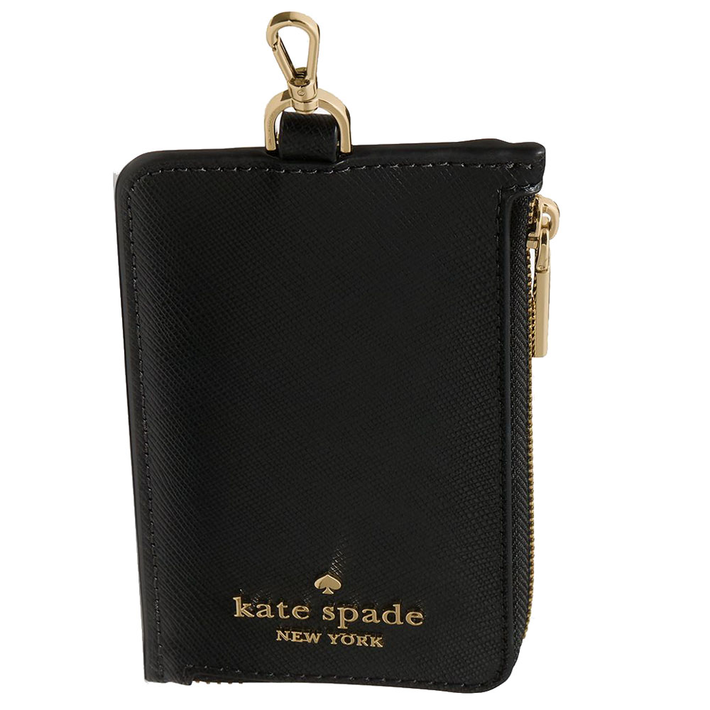 Kate Spade Saffiano Leather Card Case Lanyard Black Black # KN779