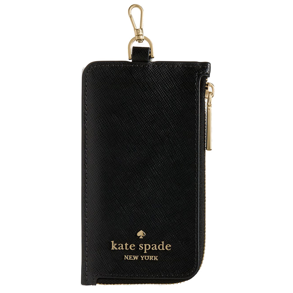 Kate Spade Saffiano Leather Card Case Lanyard Black Black # KN779