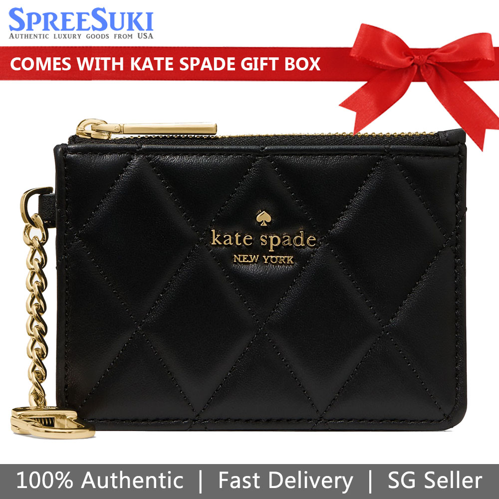 Kate Spade Smooth Quilted Key Ring Card Holder Card Case Black # KN772