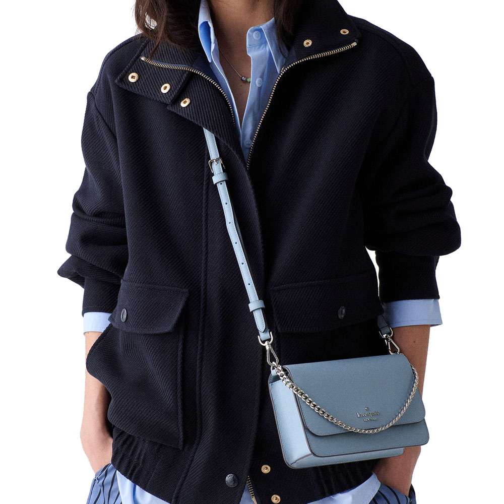 Kate Spade Sling Bag Madison Saffiano Pvc Mini Flap Crossbody Bag Muted Blue # KN746