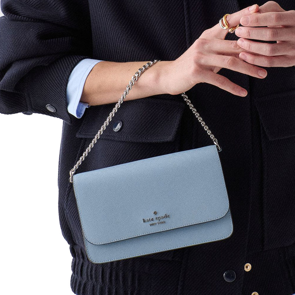 Kate Spade Sling Bag Madison Saffiano Pvc Mini Flap Crossbody Bag Muted Blue # KN746