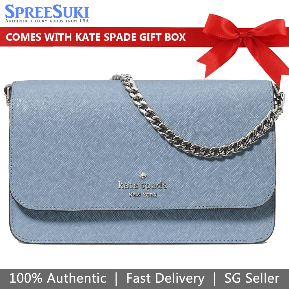 Kate Spade Sling Bag Madison Saffiano Pvc Mini Flap Crossbody Bag Muted Blue # KN746