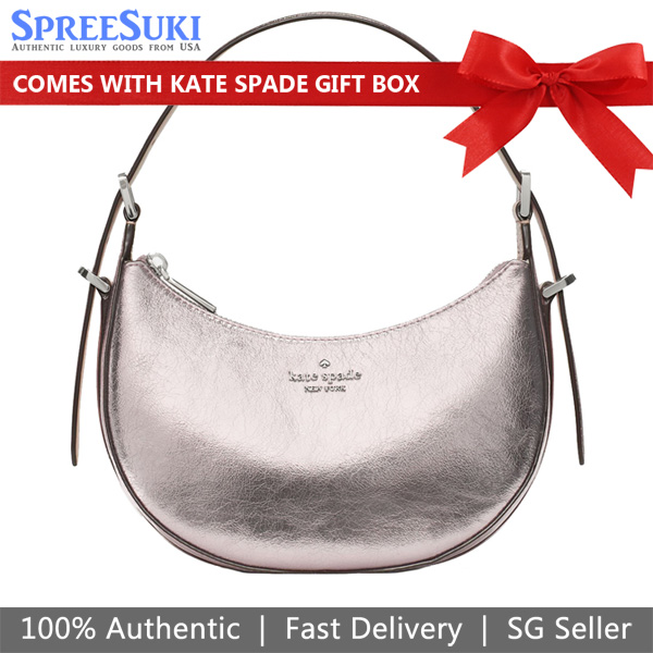 Kate Spade Nova Crinkle Metallic Small Crescent Shoulder Bag Lilac Moonlight Light Purple # KN205