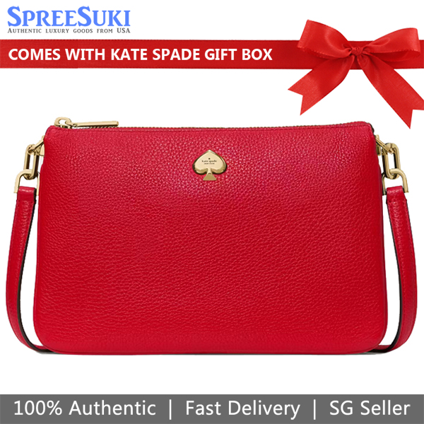 Kate Spade Kayla Small Triple Compartment Crossbody Perfect Cherry Dark Red # KL806