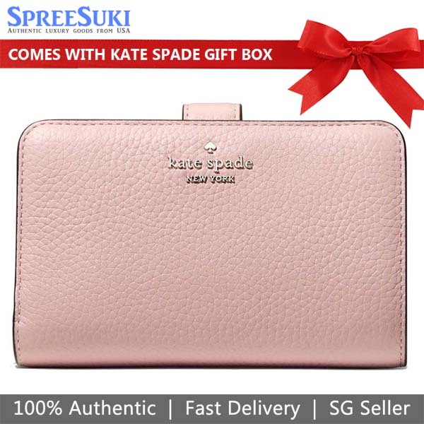 Kate Spade Medium Wallet Lena Pebbled Leather Medium Compact Bifold Wallet Tutu Pink Light pink # KH787